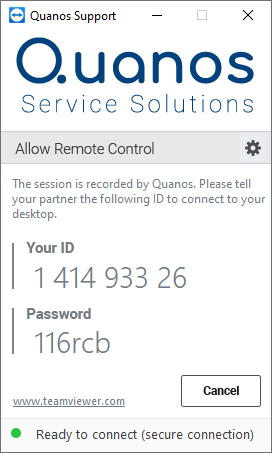 TeamViewer Screen for Quanos Support